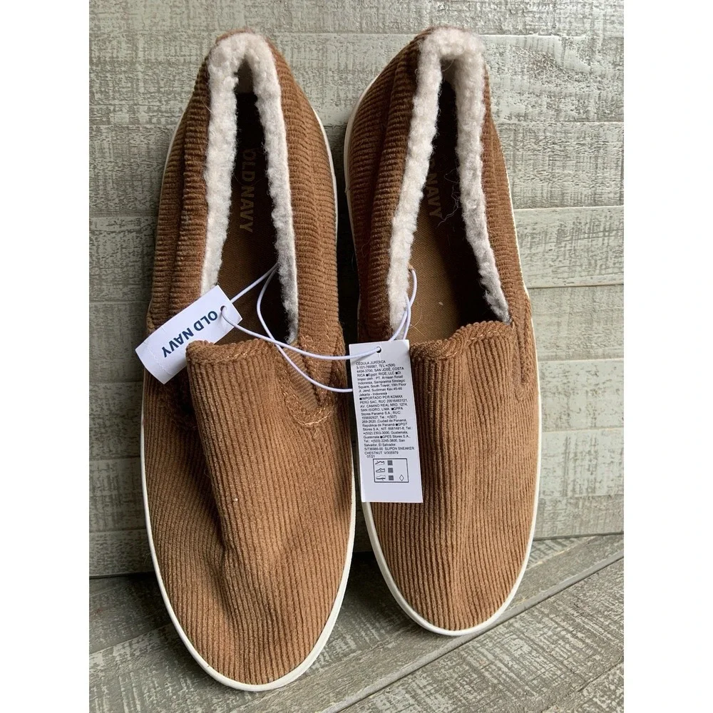 Old Navy Corduroy Shoes Brown Size Women's 8 Slip On Fur Lined New NWT Sneakers‎